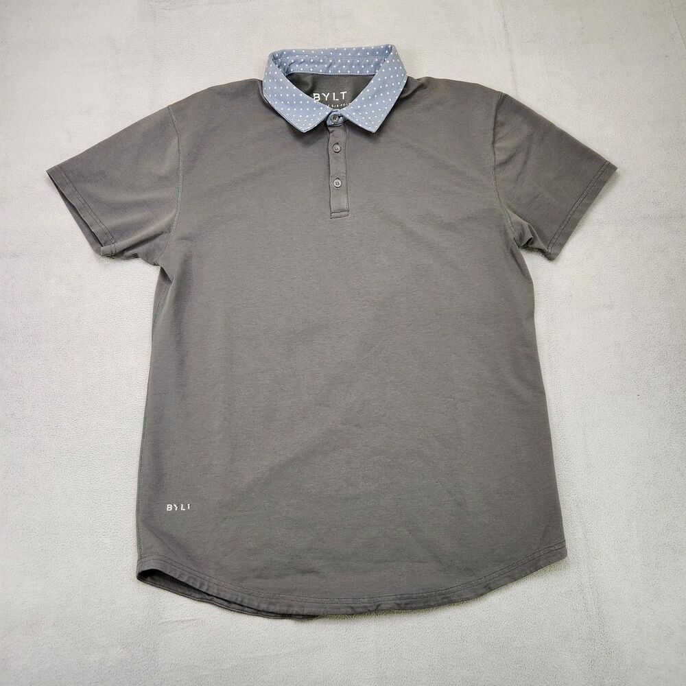 Bylt Drop Cut Lux Polo Shirt Men's L Gray Short Sleeve Stretch Performance Golf